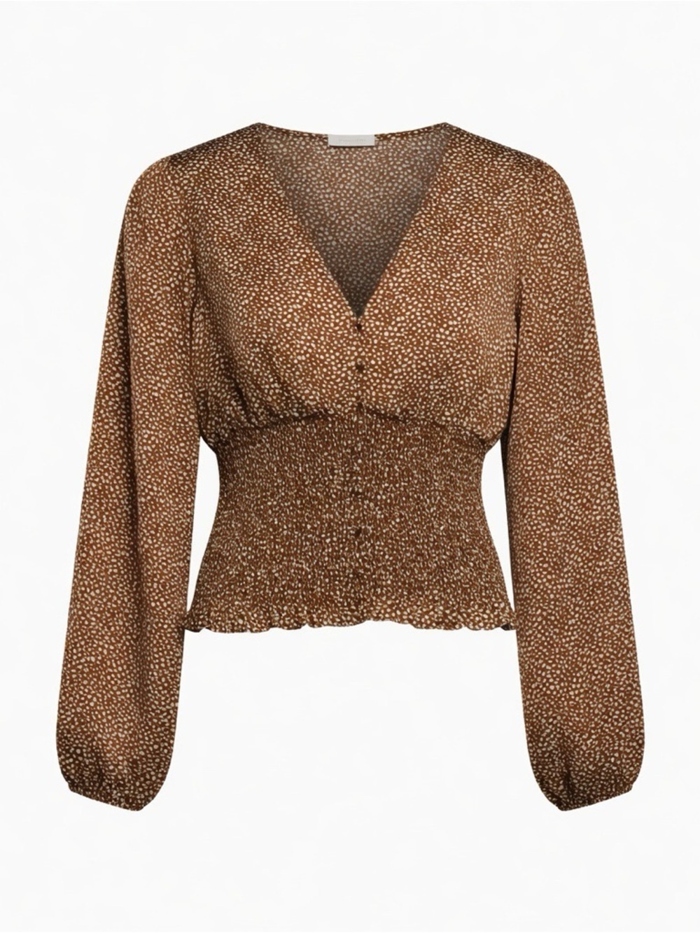 ILLA ILLA Brown Smocked V-Neck Long Sleeve Blouse